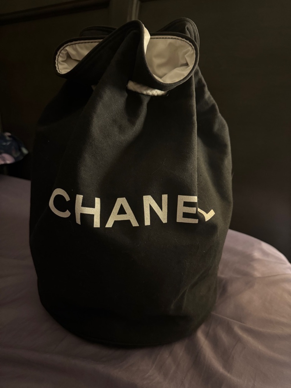Chanel large Black‎ Canvas Drawstring backpack/ Bucket Bag